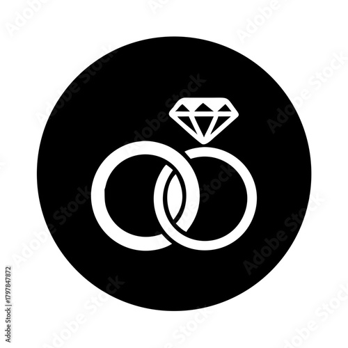 Interwoven solitaire diamond engagement ring, eternity wedding band on black background