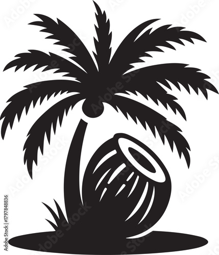 Coconut Fruit Showing its White Flesh With Three Dots for Vector silhouette