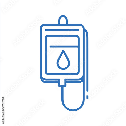 Blue Line Art of Intravenous Drip Bag Symbolizing Healthcare and Medical Treatment Providing Fluids and Medication Through a Vein for Patient Recovery and Well Being