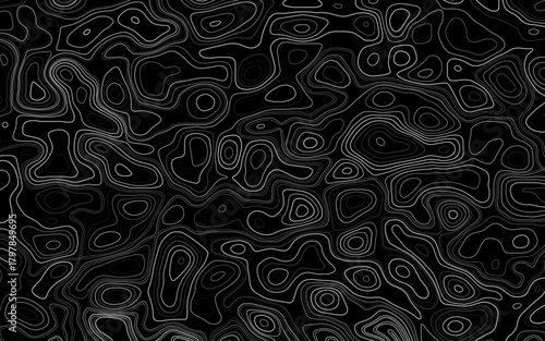 Abstract contour lines create a visually striking texture on a dark background for artistic and design purposes stock illustration. 