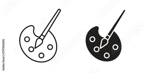 Brush and Palette icon with editable stroke and flat vector pack