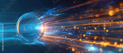 Discrete Perfectly Sculpted Orb Luminous Electric Blue Light Golden Core