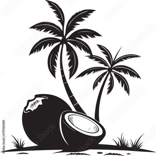Coconut Fruit Showing its White Flesh With Three Dots for Vector silhouette