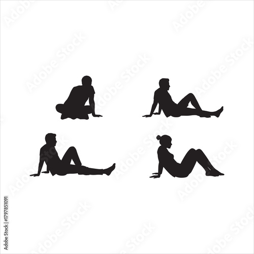 Set of People Relaxing and Lying Down Silhouettes