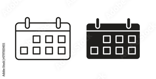 Calendar icon with editable stroke and flat vector pack