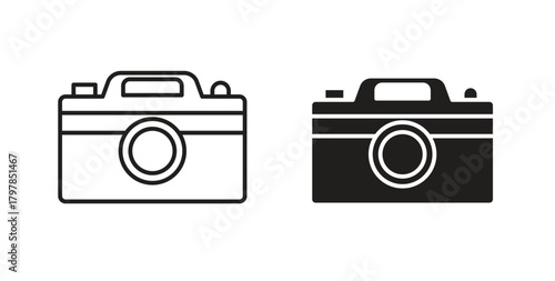 Camera icon with editable stroke and flat vector pack