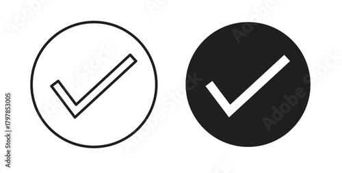 Checkmark icon with editable stroke and flat vector pack