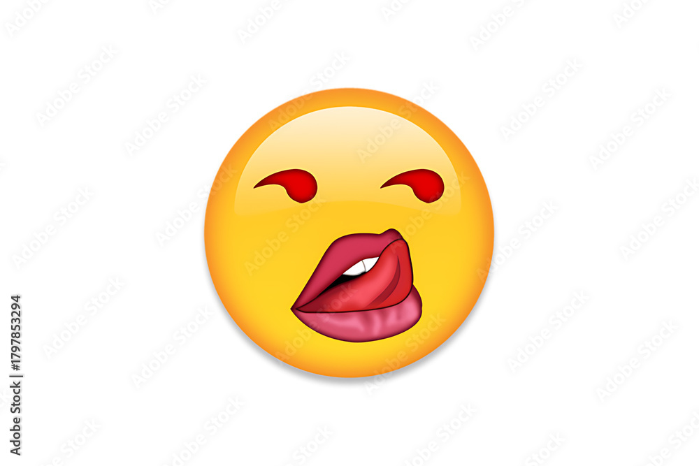 Fototapeta premium Flirty Emoji Face with Red Eyes and Playful Lips Expression