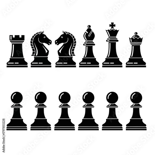 "Chess Pieces Vector Set – Black Silhouette Icons of Full Chess Set"