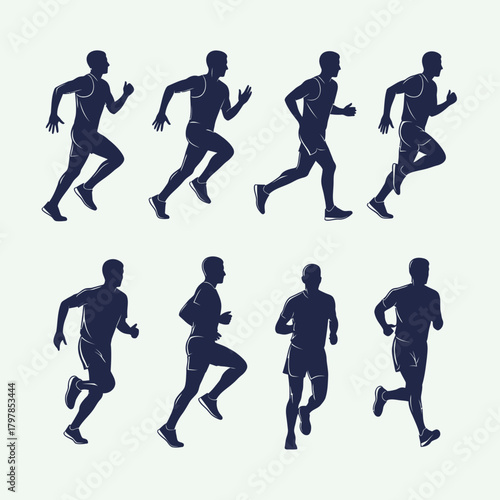 Running Silhouette Vector Set – Athlete Jogging, Marathon Runner Poses, Fitness Clipart Icons