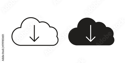 Cloud download icon with editable stroke and flat vector pack