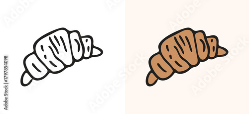 Hand drawn croissant vector illustration in sketch doodle style. Delicious French pastry graphic element perfect for bakery, cafe, breakfast, or food-related designs. Simple line art drawing of a bake