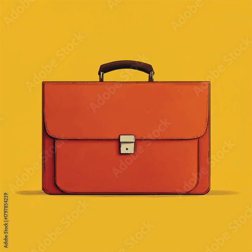  Classic orange leather briefcase on yellow background symbolizing business professionalism organizat.