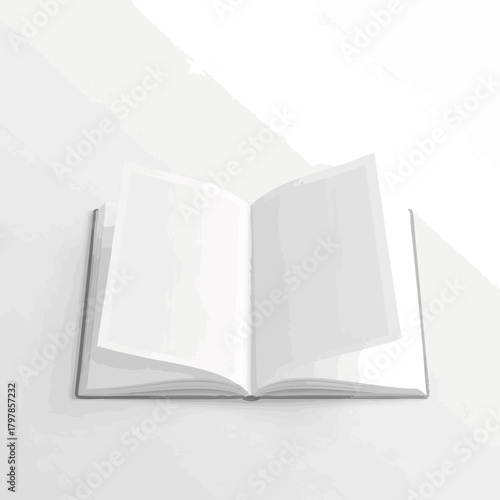 Minimalist flat vector open paper notebook replacing digital note apps, featuring clean geometric pages on a white background, symbolizing slow tech living, mindful thinking, creativity 