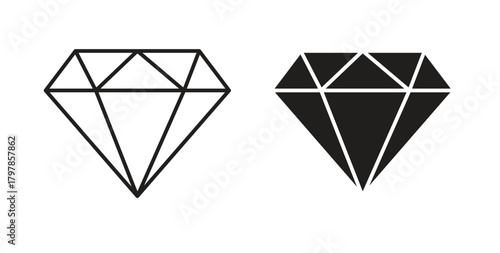 Diamond icon with editable stroke and flat vector pack