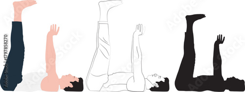 AcroYoga Base pose vector graphic in color, line art, and black silhouette.