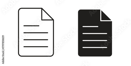 Document icon with editable stroke and flat vector pack