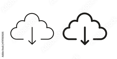 Download from Cloud icon with editable stroke and flat vector pack