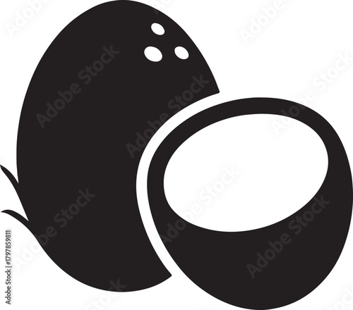 Coconut Fruit Showing its White Flesh With Three Dots for Vector silhouette