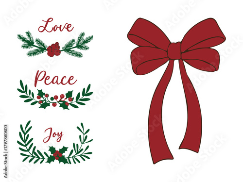 Vibrant and positive graphic design featuring the words peace love and joy in a classic clean font style