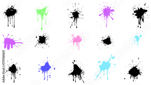 Colorful paint splatters. Spray paint blot element. Paint splashes set. vector illustration.