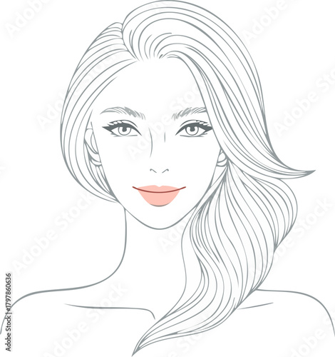 Minimal woman line outline, Woman flowing hair line art, One-line female portrait, Minimal female silhouette, Elegant line art woman, Flowing hair outline woman, Simple woman face line art