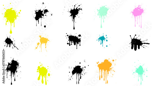 Colorful paint splatters. Spray paint blot element. Paint splashes set. vector illustration.