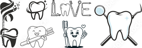 Set of teeth with different activities, vector illustration.