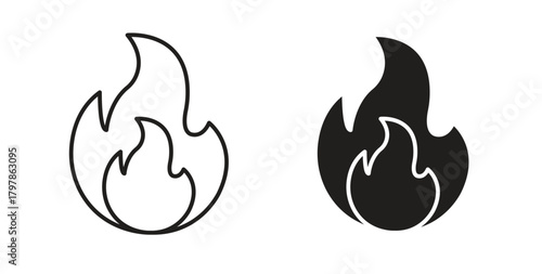 Fire icon with editable stroke and flat vector pack