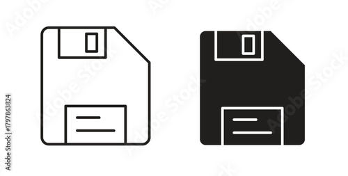 Floppy disk icon with editable stroke and flat vector pack