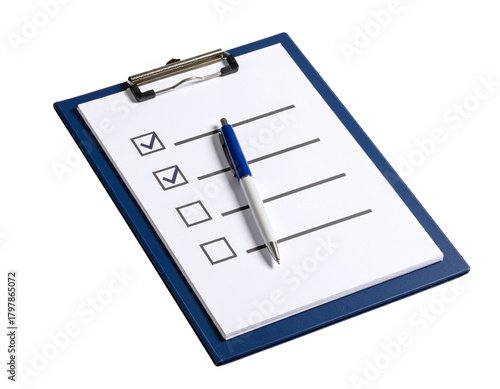 3D Isometric Clipboard with Checklist and Pen, Transparent Background