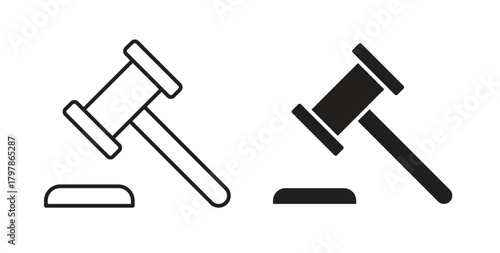 Gavel icon with editable stroke and flat vector pack