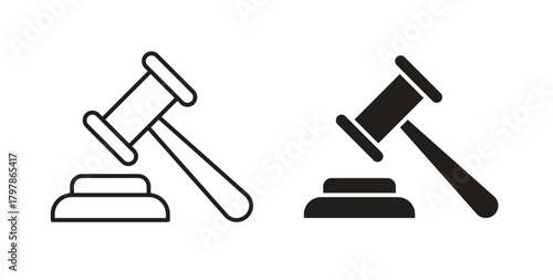 Gavel icon with editable stroke and flat vector pack