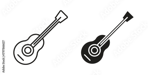 Guitar icon with editable stroke and flat vector pack