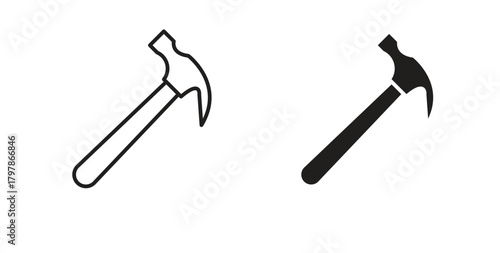 Hammer icon with editable stroke and flat vector pack