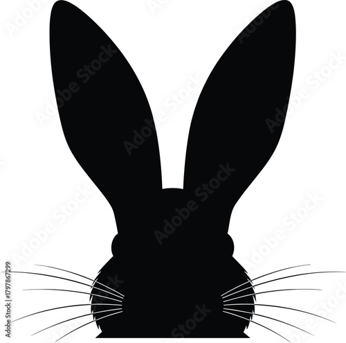 Minimalist rabbit head silhouette illustration—black contour with upright ears and whiskers for Easter, branding, and icon design