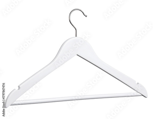  Angled Side View of White Plastic Trouser Hanger with Integrated Bar, Isolated