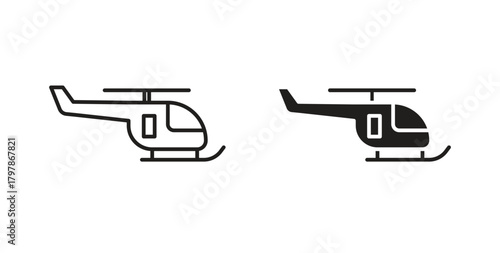 Helicopter icon with editable stroke and flat vector pack