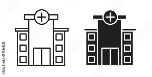 Hospital icon with editable stroke and flat vector pack