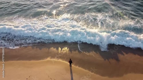 Top-Down Aerial of Powerful Waves Engulfing the Beach -2316