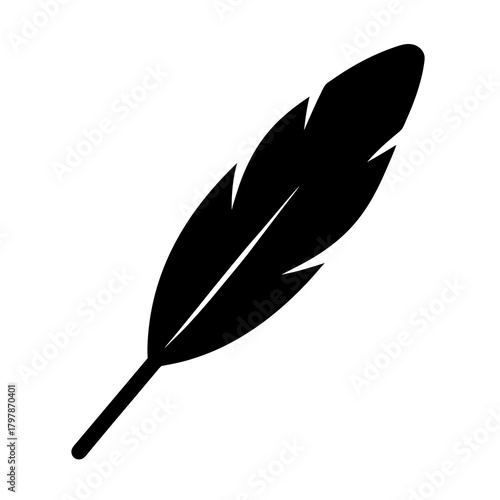 Black silhouette of a feather on a white background, minimalist design