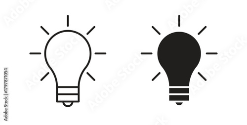 Light bulb icon with editable stroke and flat vector pack