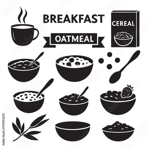 Breakfast, oatmeal and cereals vector