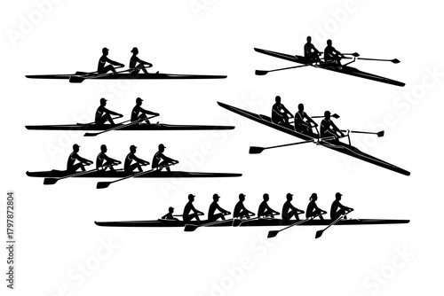 vector set of rowing silhouettes - vector. Transparent background PNG, cutout
