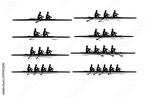 vector set of rowing silhouettes - vector. Transparent background PNG, cutout

