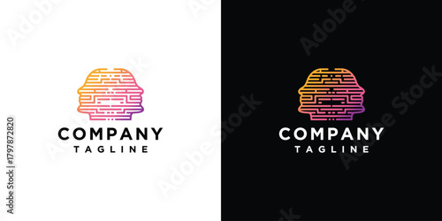 human head technology logo design template. head digital technology inspiration logo design	