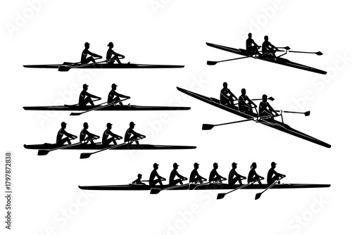 vector set of rowing silhouettes - vector. Transparent background PNG, cutout

