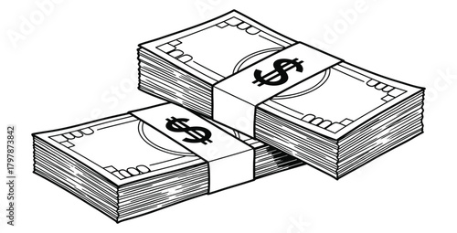 Two stacks of money with dollar sign bands representing wealth and financial success