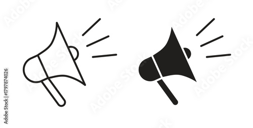 Megaphone icon with editable stroke and flat vector pack