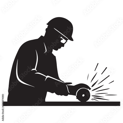 Industrial Worker Using Grinder Silhouette